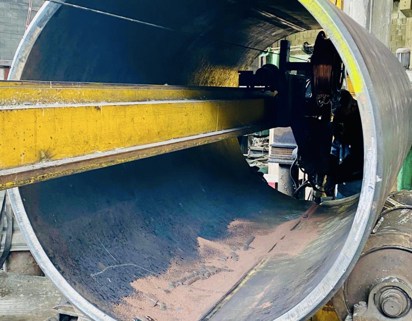 Carrete de 56" de diámetro, rolado y soldado con ARCO SUMERGIDO en 2" de espesor en tramos de 96" de largo