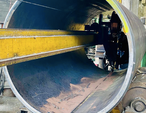 Carrete de 56" de diámetro, rolado y soldado con ARCO SUMERGIDO en 2" de espesor en tramos de 96" de largo